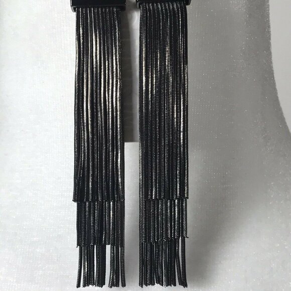 Soo Inh Kim Laine Pierced Post Earrings Black Chain Tassel Fringe Rhinestone - Picture 3 of 7